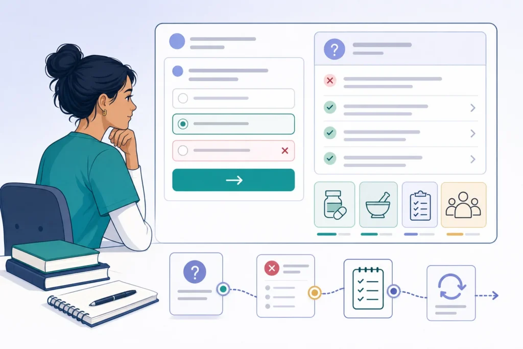 image depicting a pharmacy technician taking a free ptcb practice test